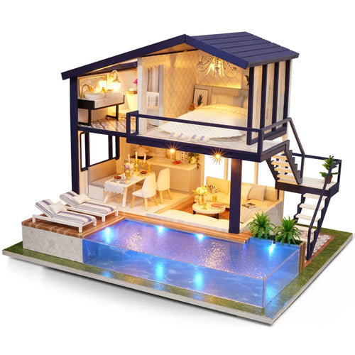 [ New] DIY Wooden Villa Model 'Time Apartment' Creative Dollhouse Kit Sets Birthday
