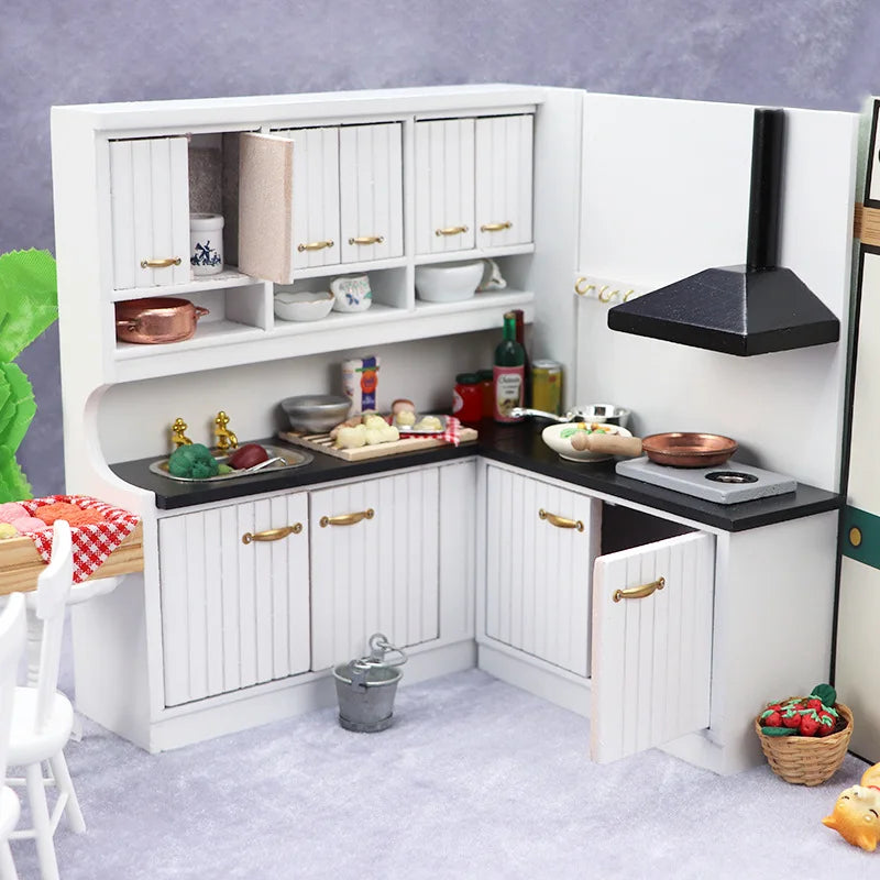 1/12 Scale Wooden Dollhouse Accessories Miniature Wooden Furniture Cabinet Dining Room