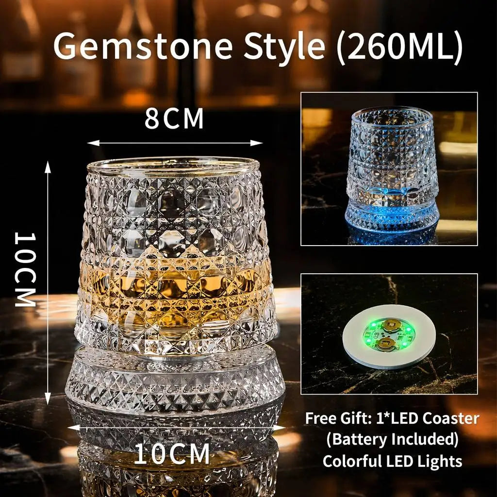 Spinning Crystal Whiskey Glass with Color LED Light-Up Base