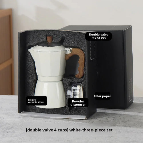 Italian Double-Valve Moka Pot Kit with Optional Electric Stove