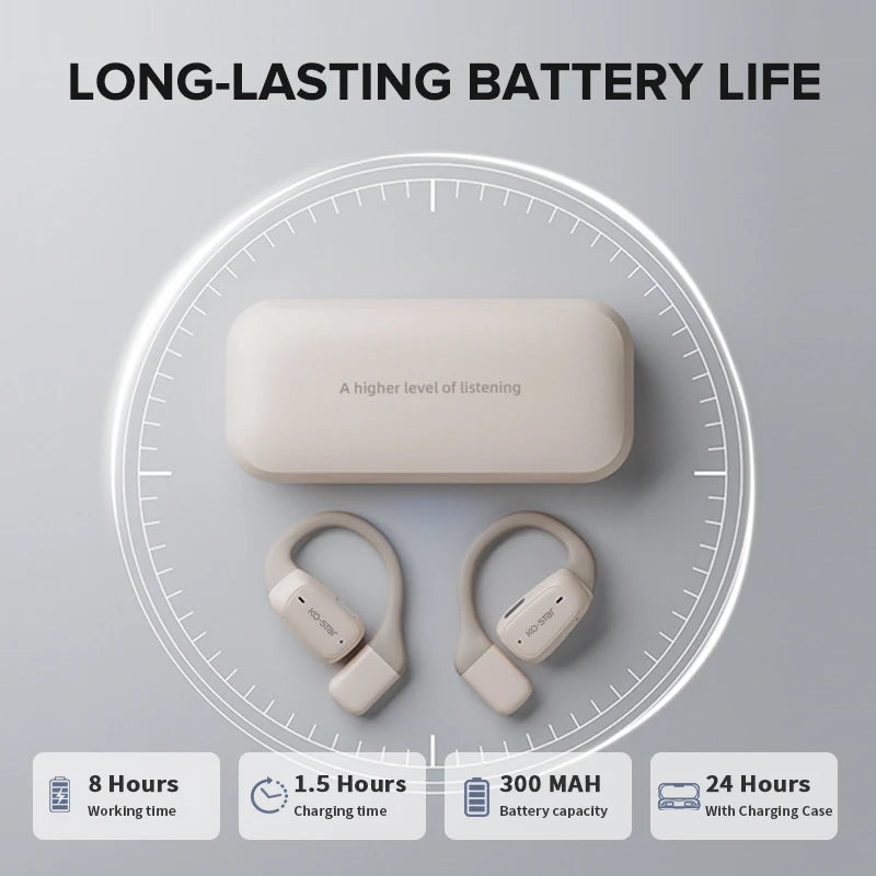 Open Ear Clip on Earbuds with Long Battery Life Earhook Earphones Wireless Open Ear
