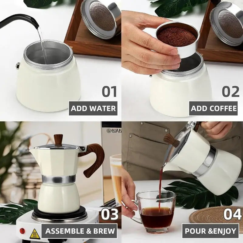 3-Cup Round Aluminum Stovetop Moka Pot for Home and Camping, 300 ml - image 6