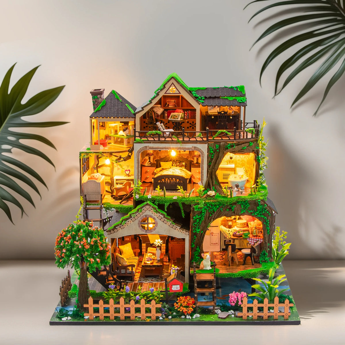 Fairy Tale Forest DIY Dollhouse Kit with Light, 32 x 23 x 30 cm