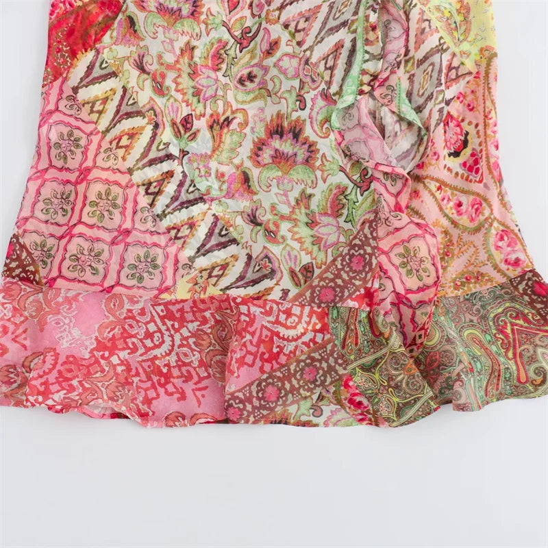 Floral Chiffon Suspender Maxi Skirt with Open Back, Resort Style - image 5