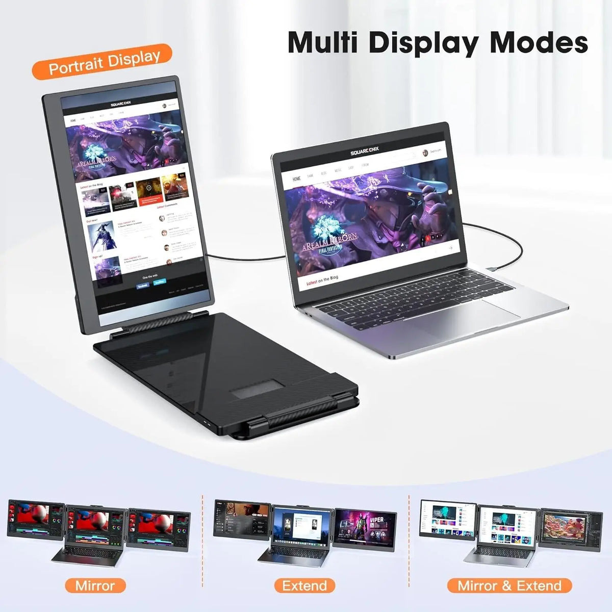 Laptop Screen Extender 14 Inch Triple Portable Monitor for Laptop FHD 1080P IPS Dual LCD