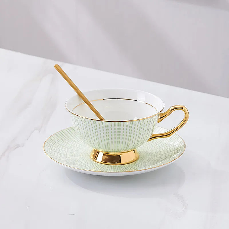Nordic Striped Bone China Cup and Saucer Set with Golden Spoon - image 8