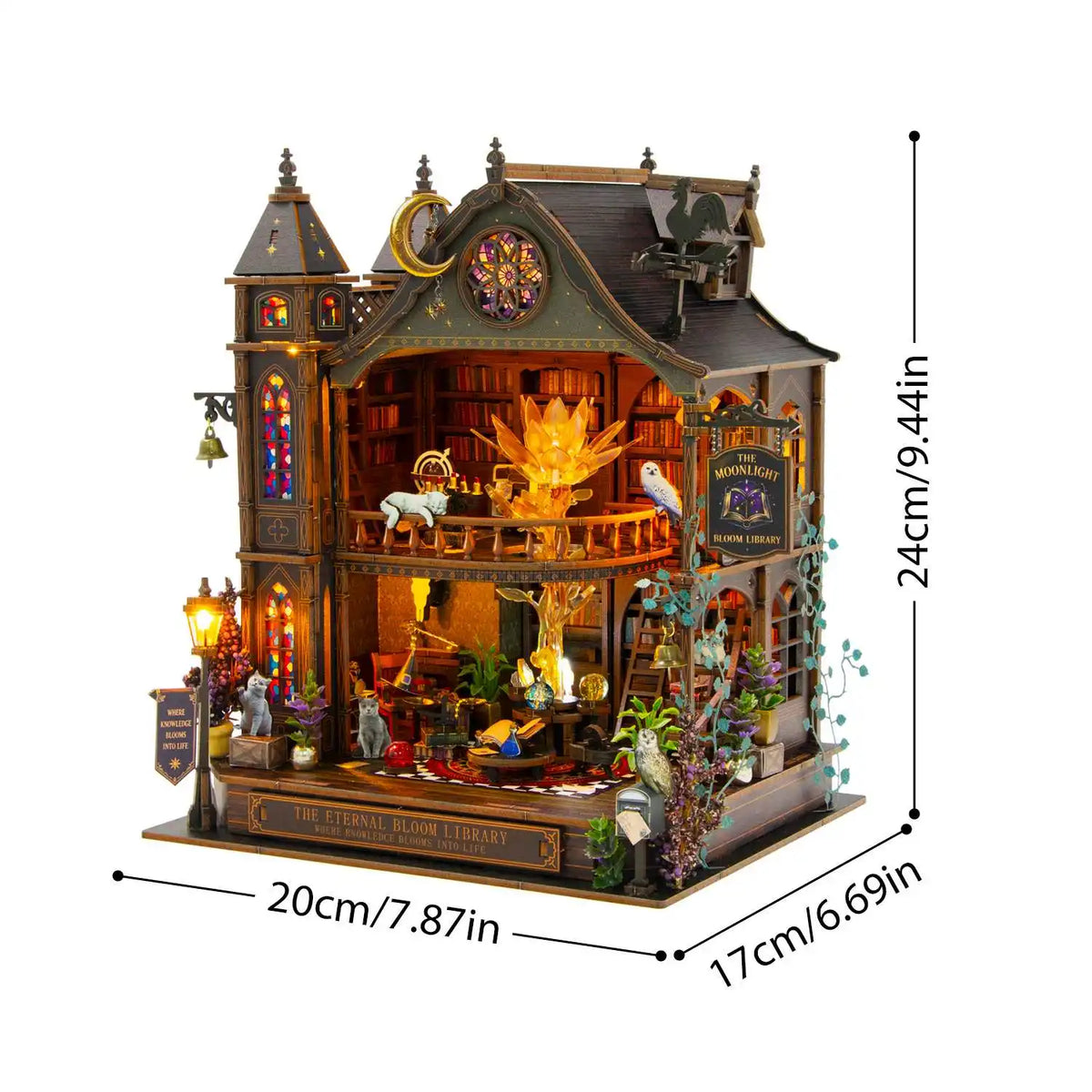 Eternal Bloom Library DIY Wooden Miniature Dollhouse Kit with Light - image 4