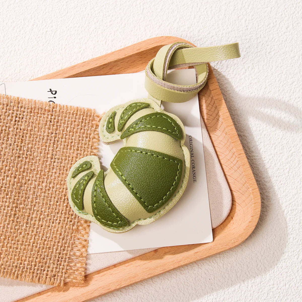 Hand-Stitched PU Leather Croissant Keychain and Bag Charm - image 9