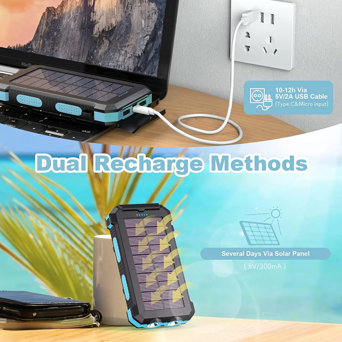 Solar Power Bank with Wireless Charging, Dual USB and LED Lamp - image 5