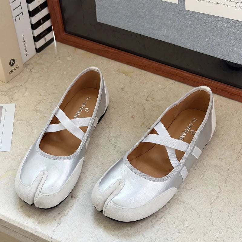 Split-Toe Tabi Mary Jane Flats with Cross Straps and 3 cm Inner Lift - image 8
