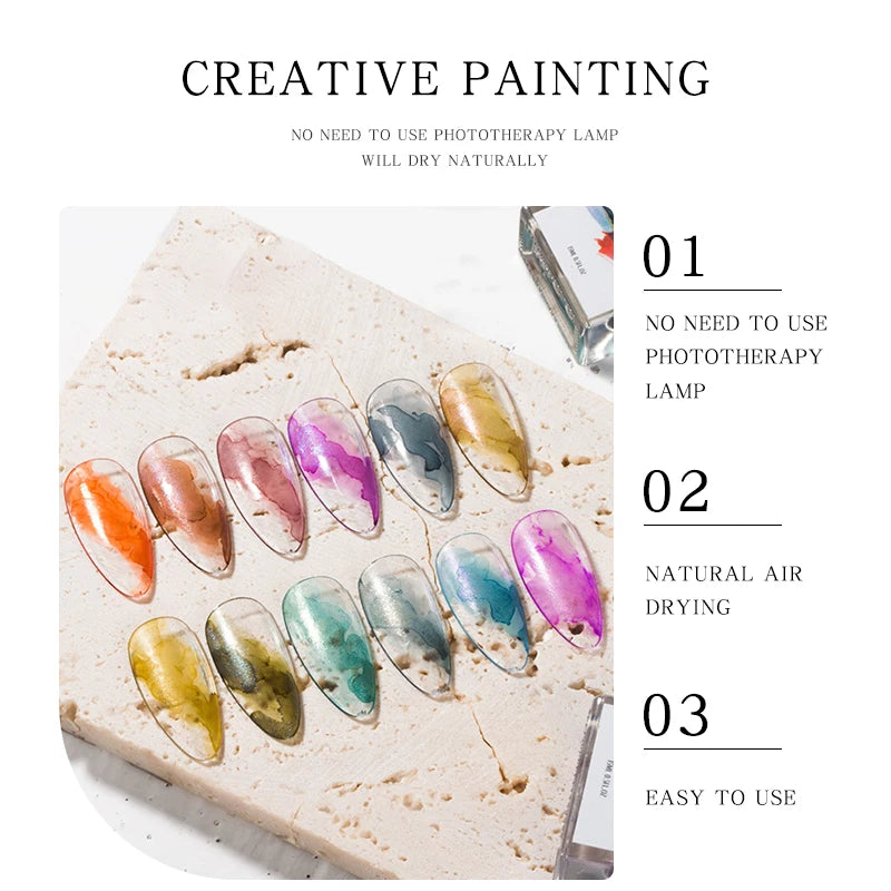 12 Rich Colors Pearlescent Marble Ink Gel Polish Creative Painting Water Blooming Gel