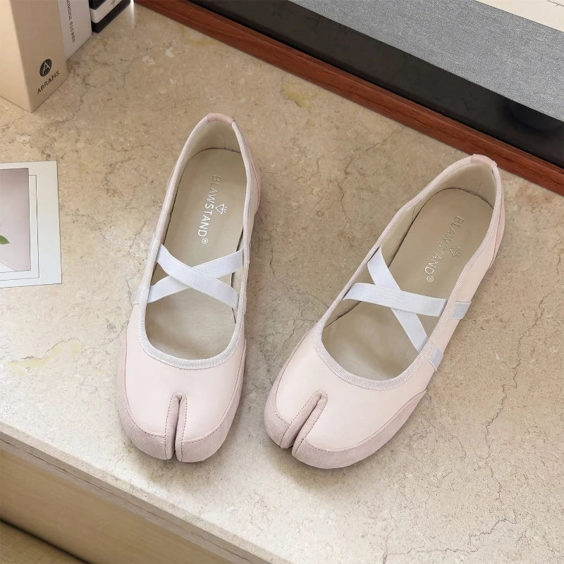 Split-Toe Tabi Mary Jane Flats with Cross Straps and 3 cm Inner Lift - image 7