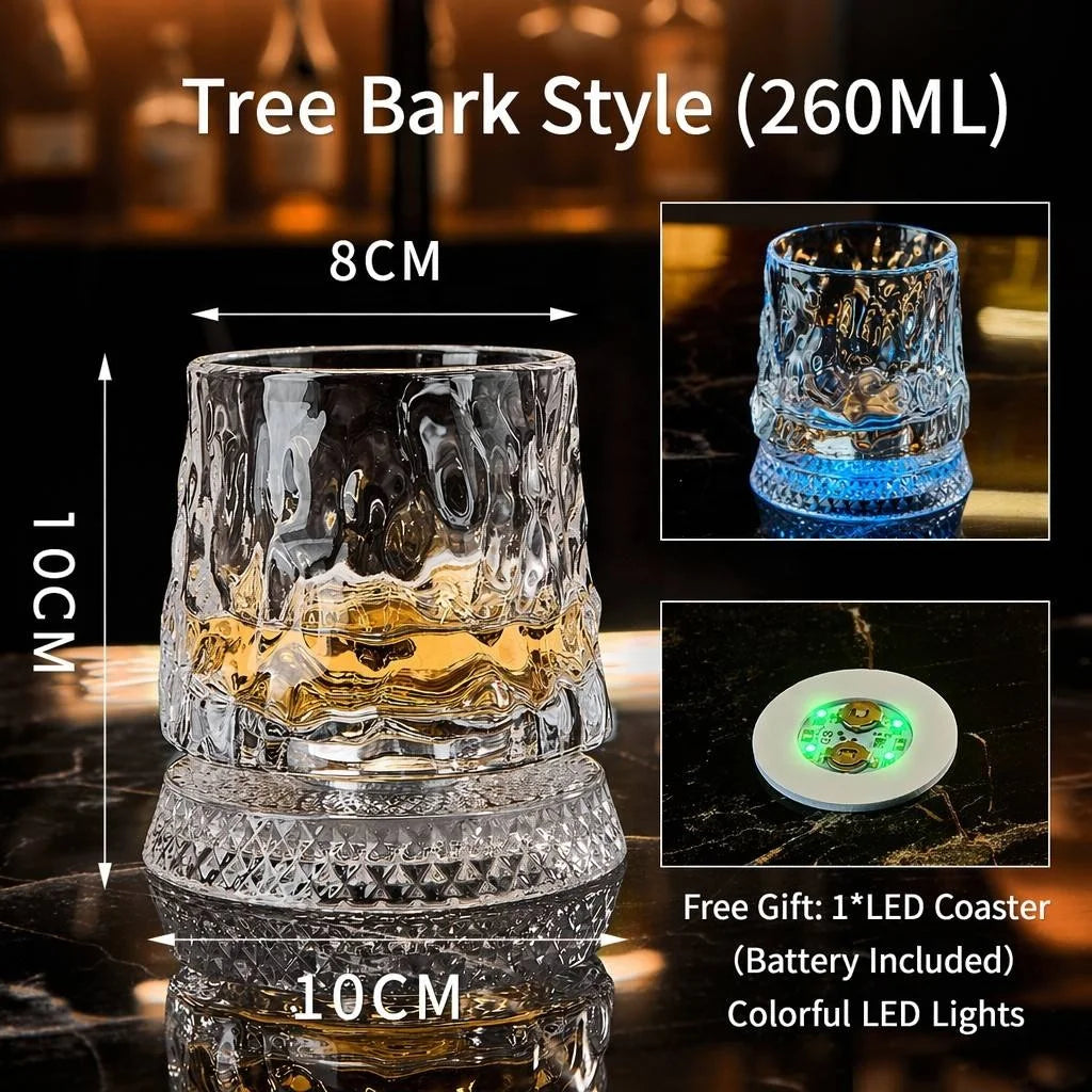 360 Degree Spinning Whiskey Glass with Colorful LED Light Up Base for KTV Bar Home Decor