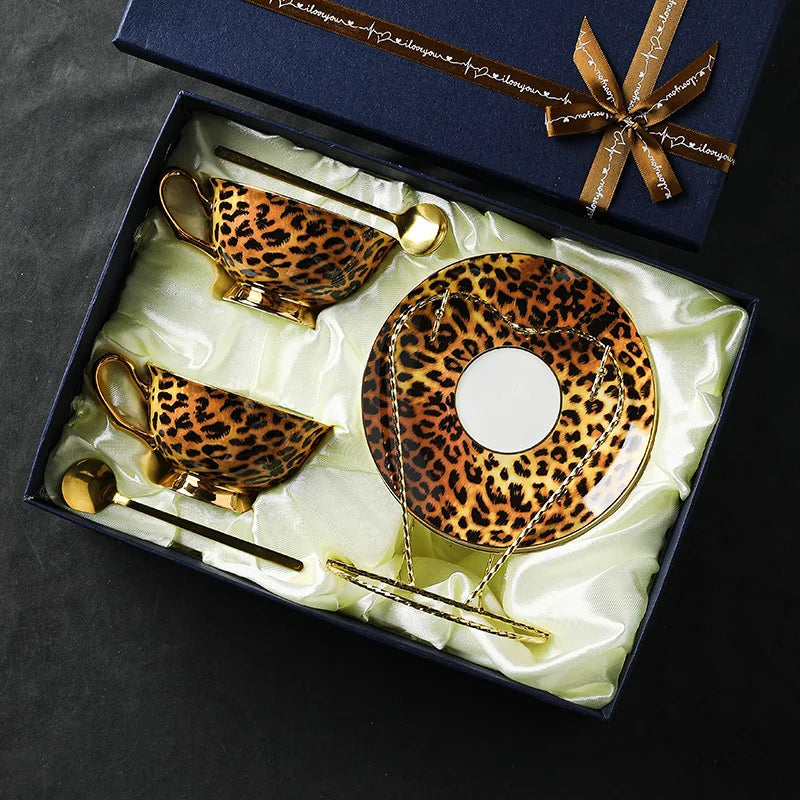 Leopard Print Bone China Coffee Cup and Saucer Gift Set with Spoons - image 8