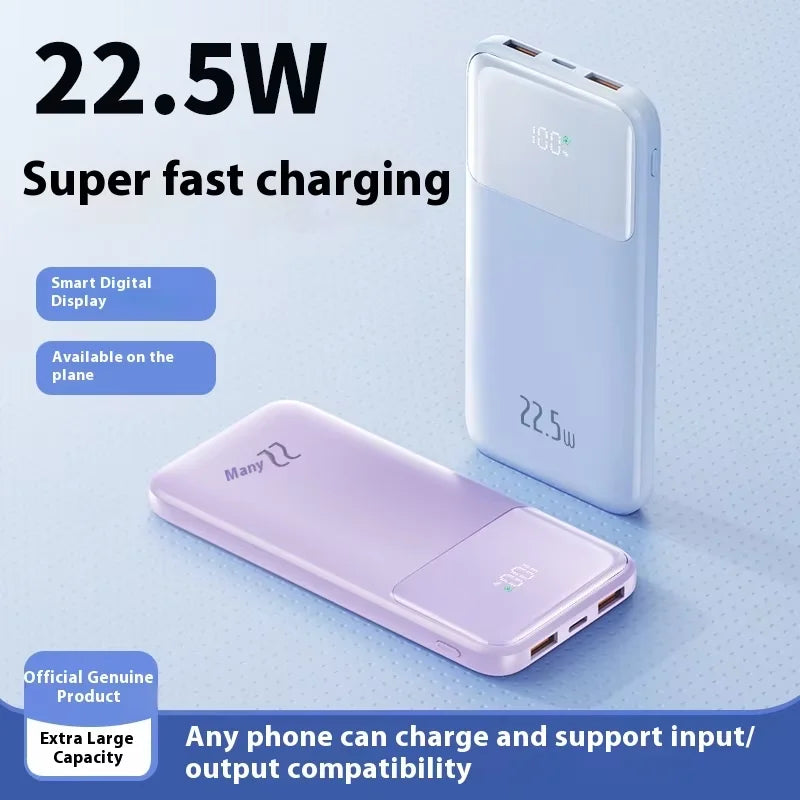 WM Large 20000mAh Ultra Slim Li-Polymer Power Bank LED Display Built-in 2 Cables PD 22.5W