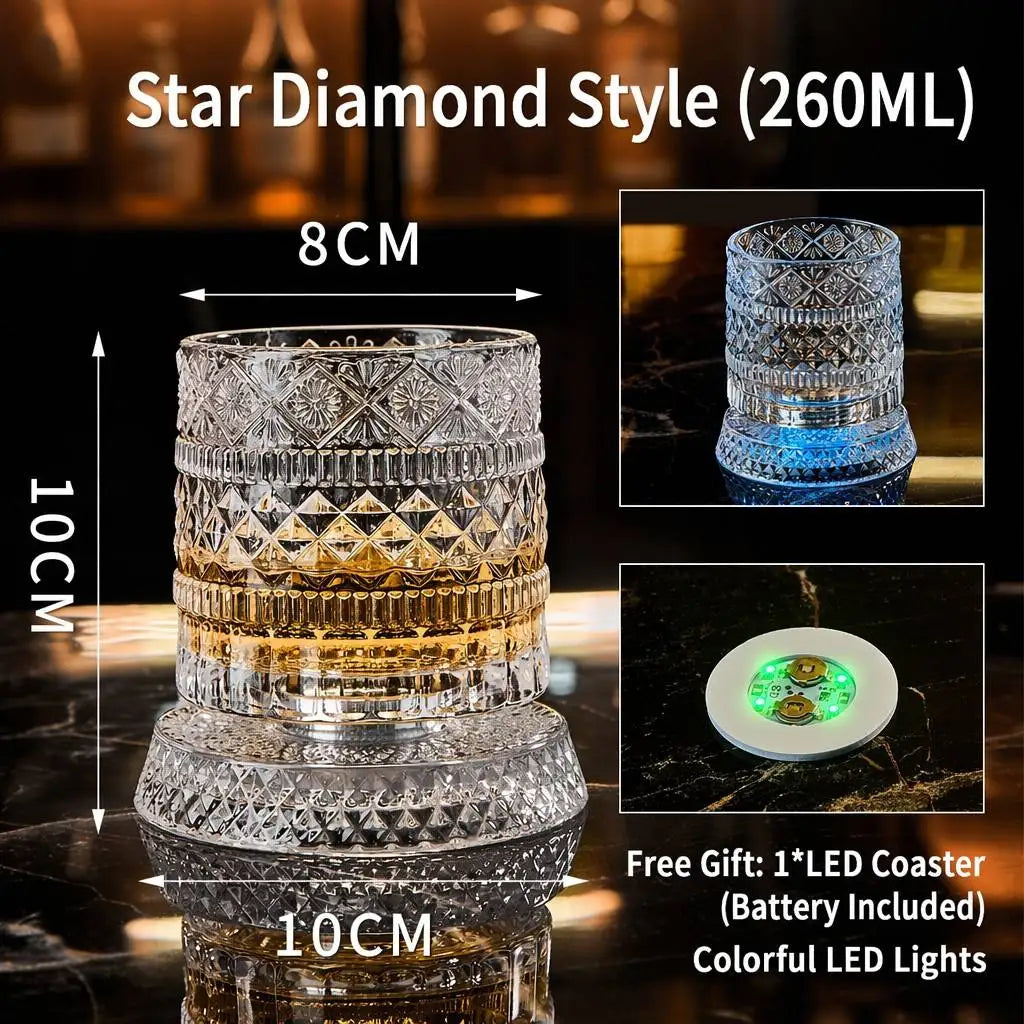Spinning Crystal Whiskey Glass with Color LED Light-Up Base