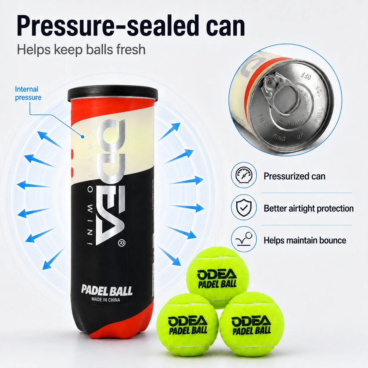 Pressurized Padel Balls with 45% Wool Felt, 66 mm, 3-Pack - image 2