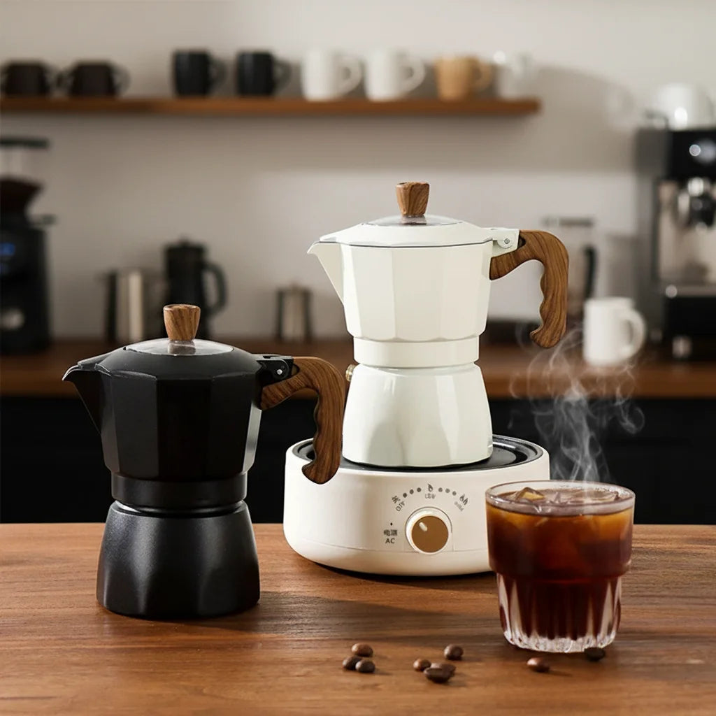 Double-Valve Aluminum Moka Pot Set, 150 ml or 300 ml Sizes - image 2