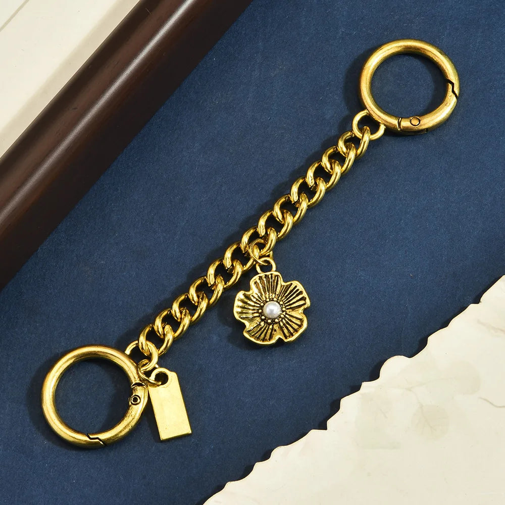 Flower Metal Chain Bag Charm Keychain Fashion Women Handbag Pendant Decor Gift