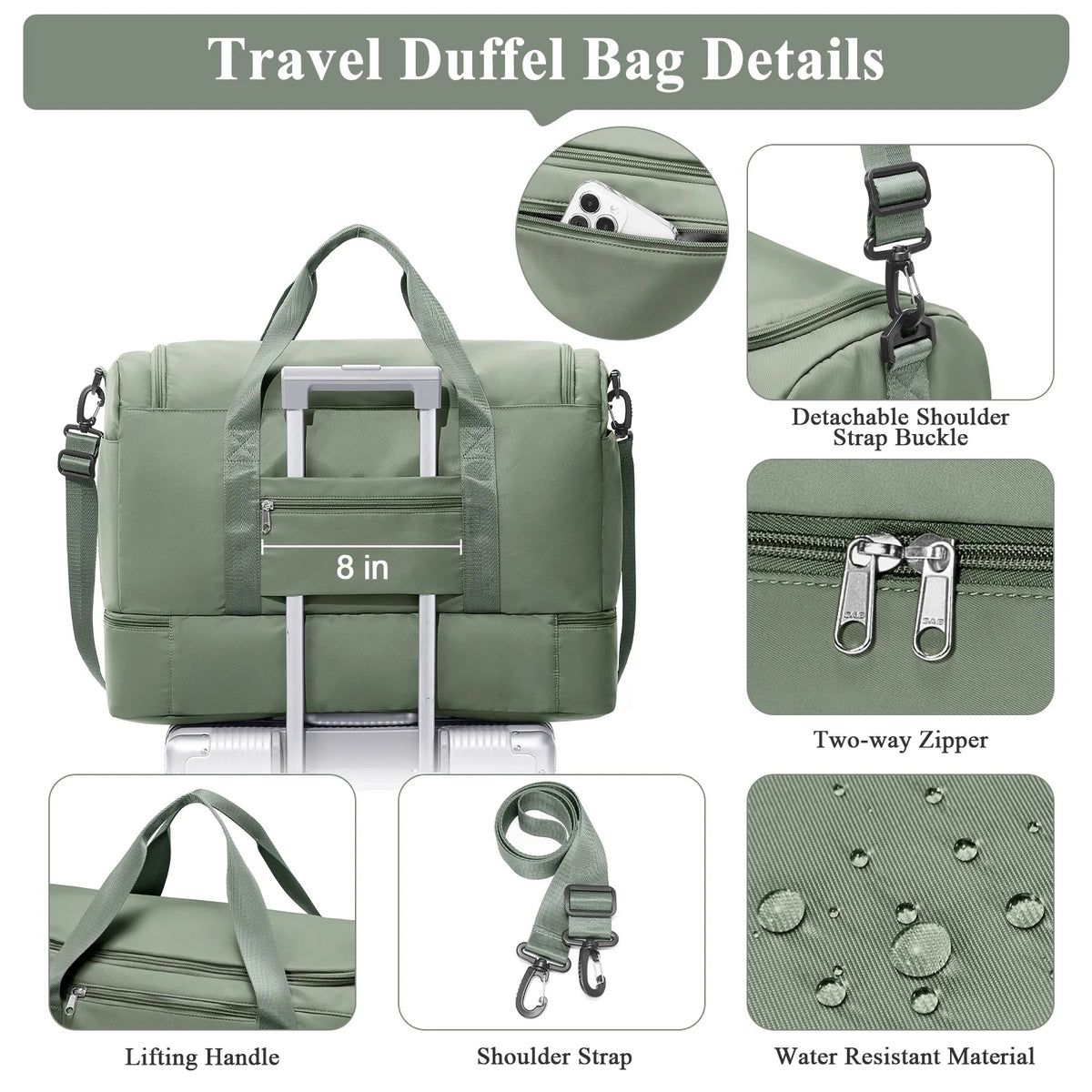 Large Weekender Duffel Bag with Shoe Compartment, 50 x 36 x 25 cm - image 5