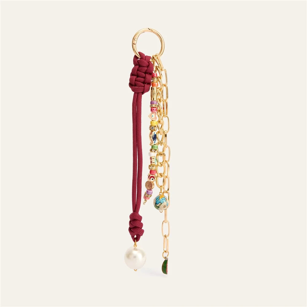 Retro Simple Accessory Rope Fabric Bag Charms Pearl Beaded Chain Duck Heart Strawberry