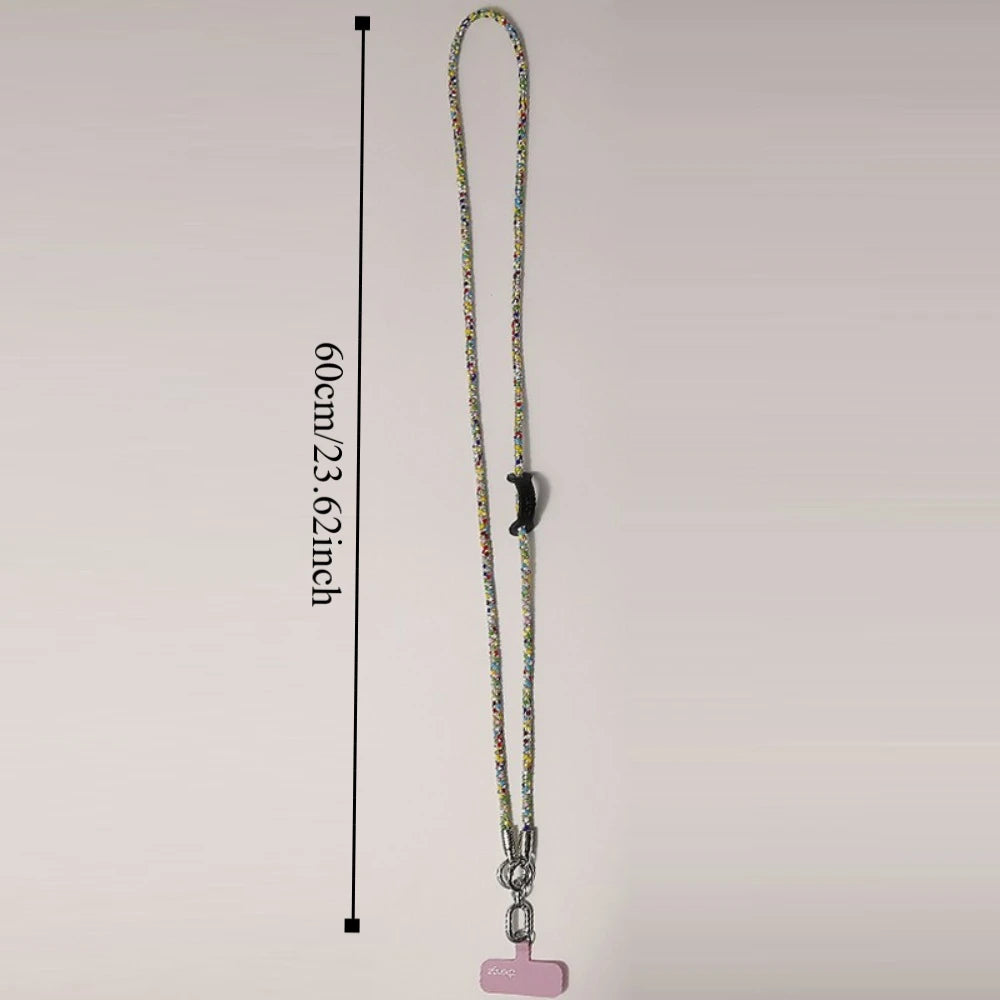 Hanging Cord Glitter Rhinestone Phone Lanyard Long Style Crossbody Chain Mobile Phone