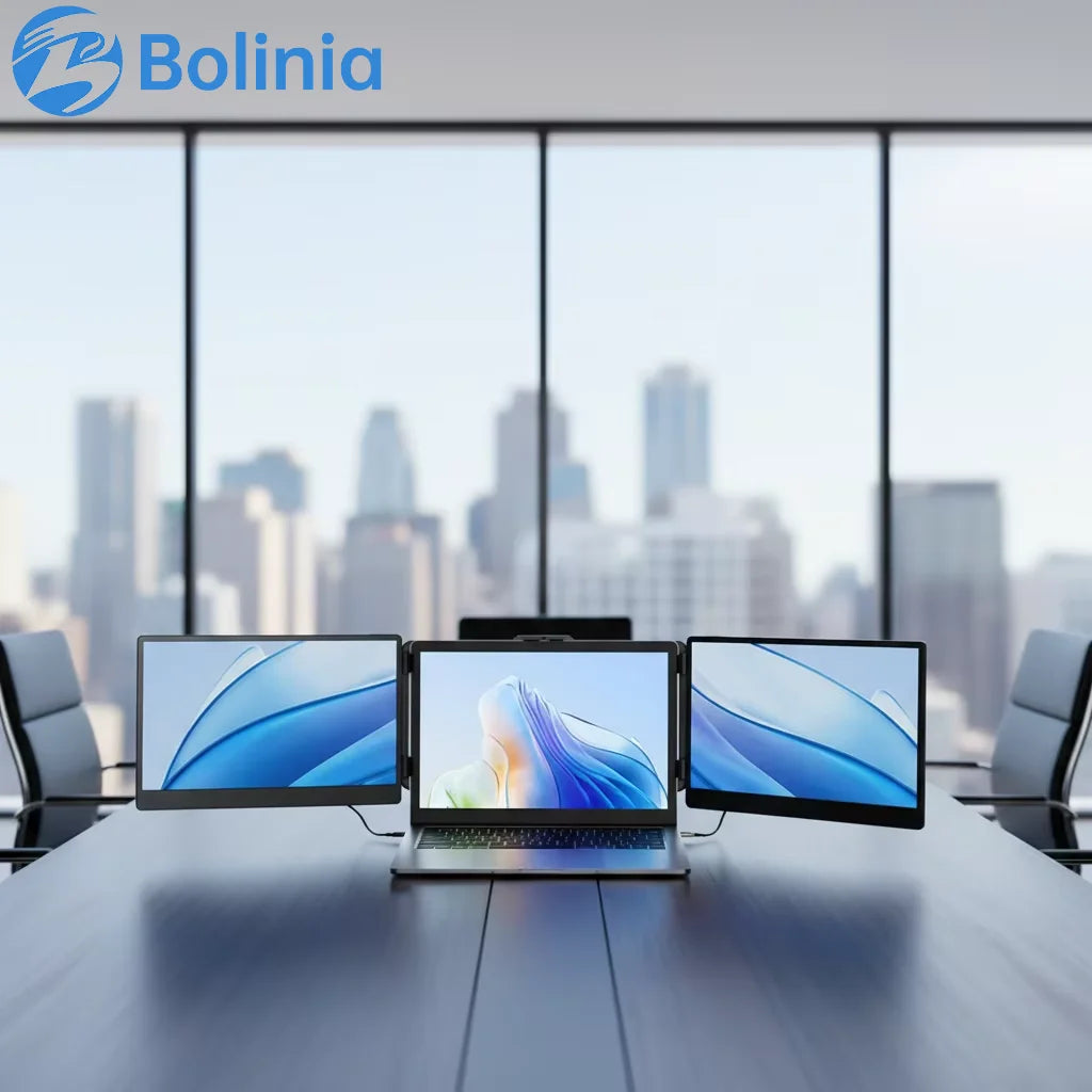 Dual 14" 1080p Laptop Screen Extender with Kickstand, 100% sRGB