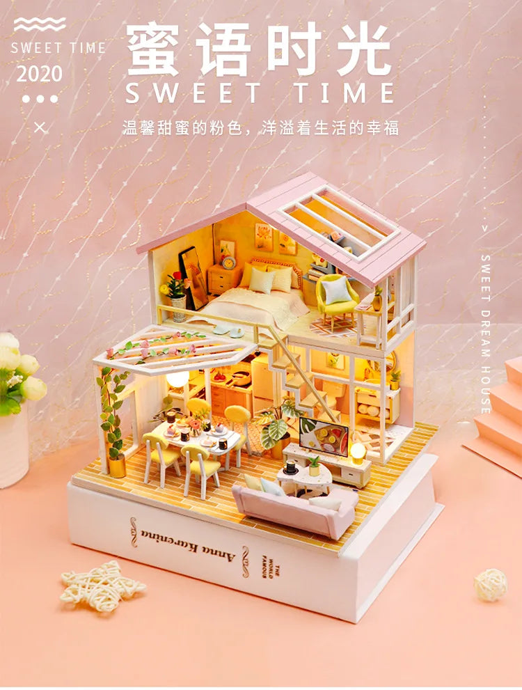 DIY Wooden Miniature House Building Kit with Doll House Furniture and Detailed Interior