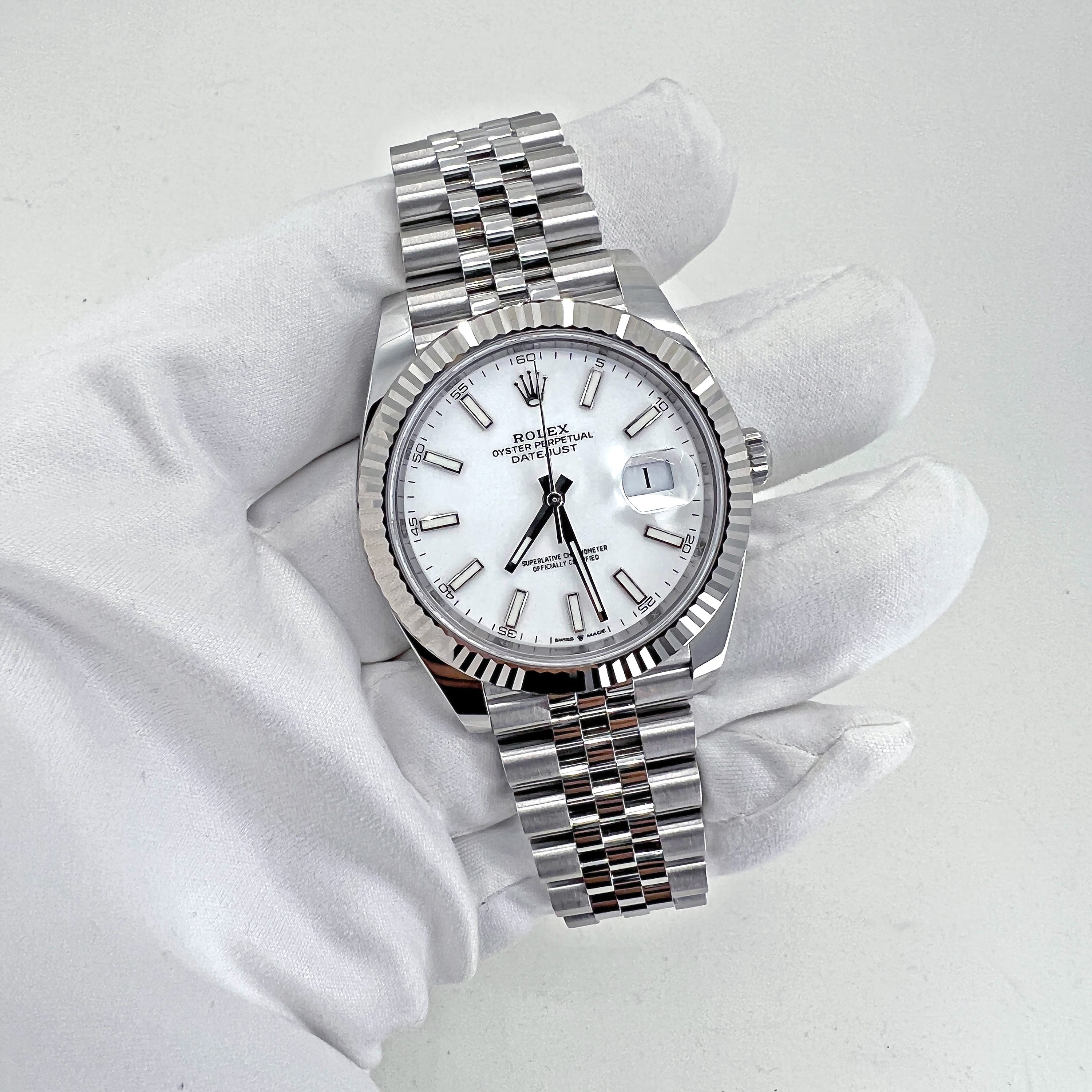 Datejust 41 Oystersteel and 18K White Gold 41 mm White Dial, Ref# 126334-0010