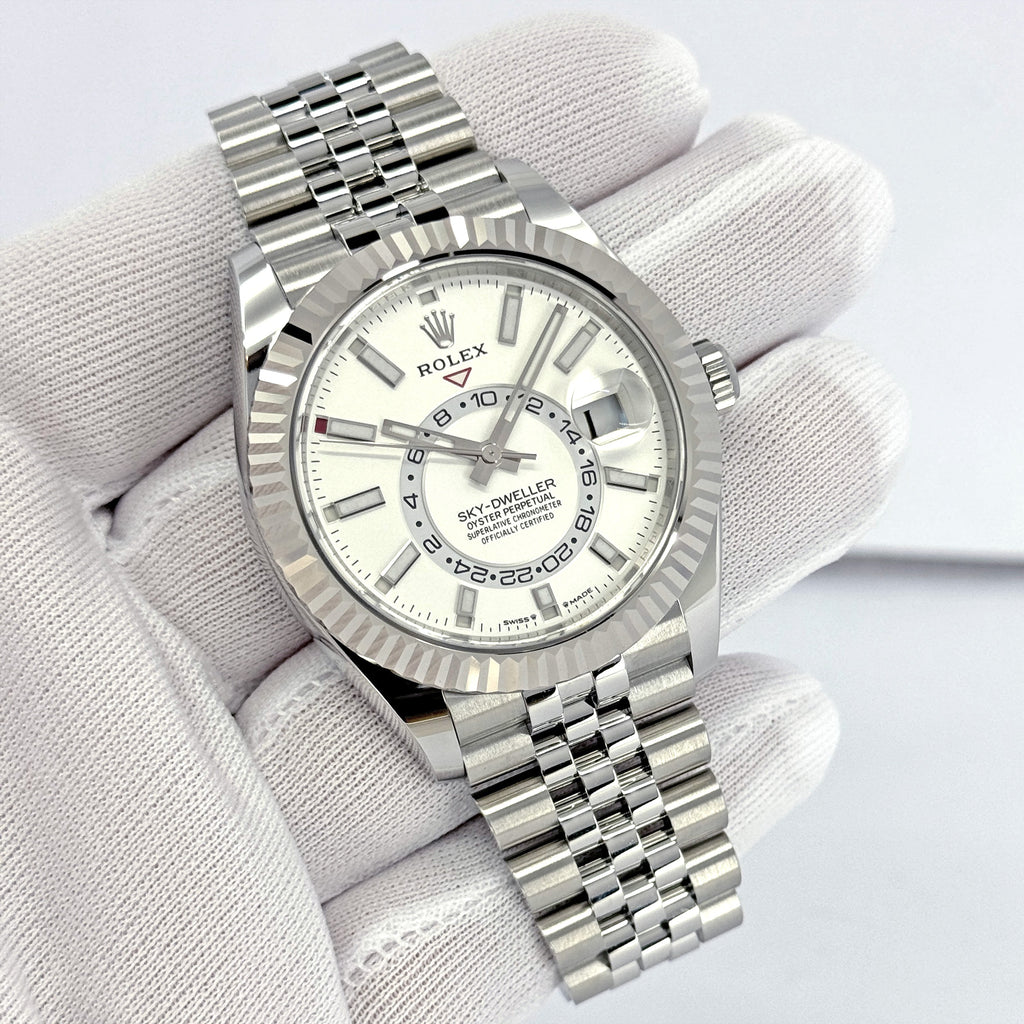 Sky-Dweller, 42mm, Oystersteel and 18k White Gold, White, Jubilee, Ref# 336934-0004