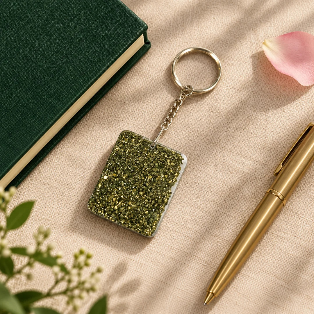 Natural Pyrite Carabiner Keychain with Gold Glitter Stone - image 5