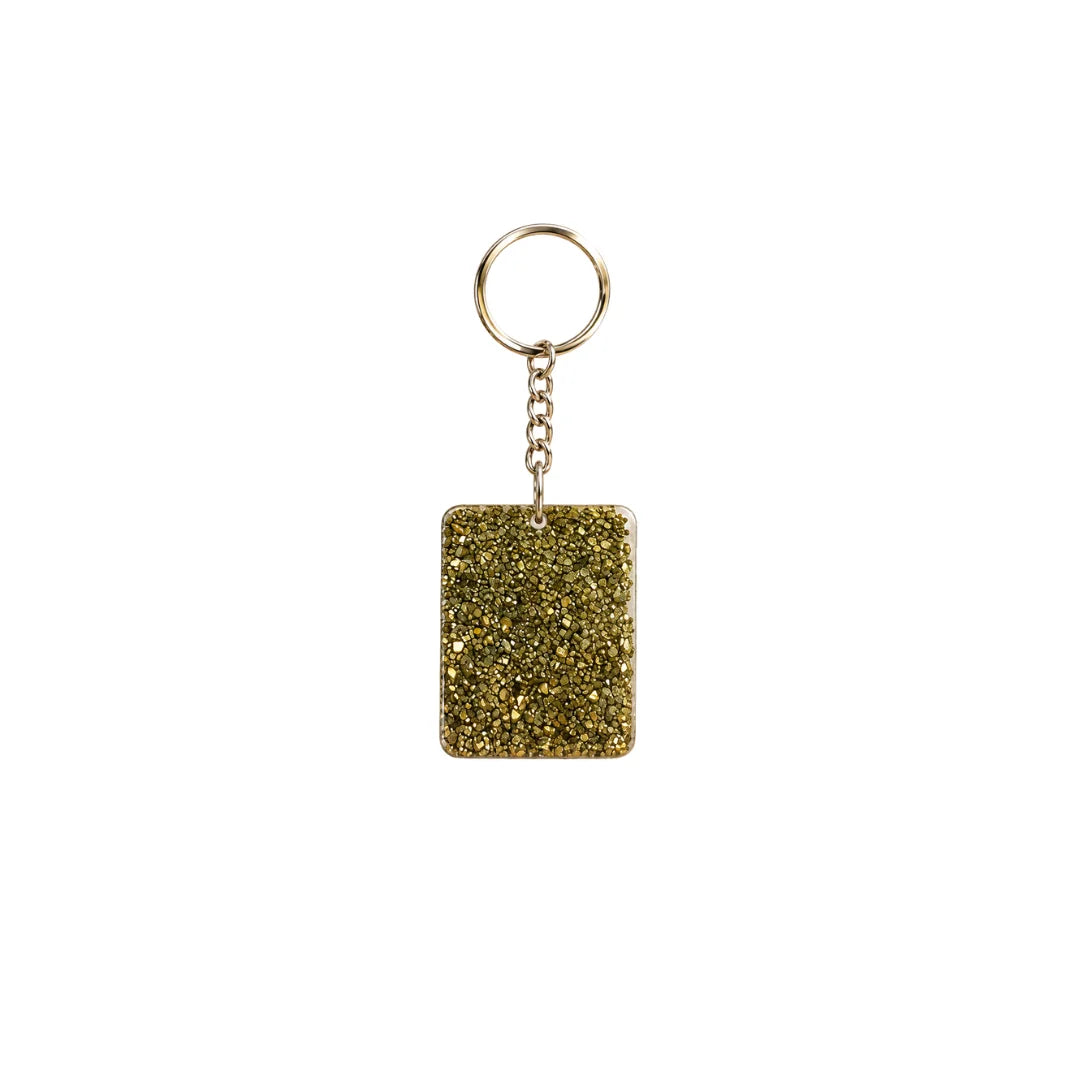 Natural Pyrite Carabiner Keychain with Gold Glitter Stone