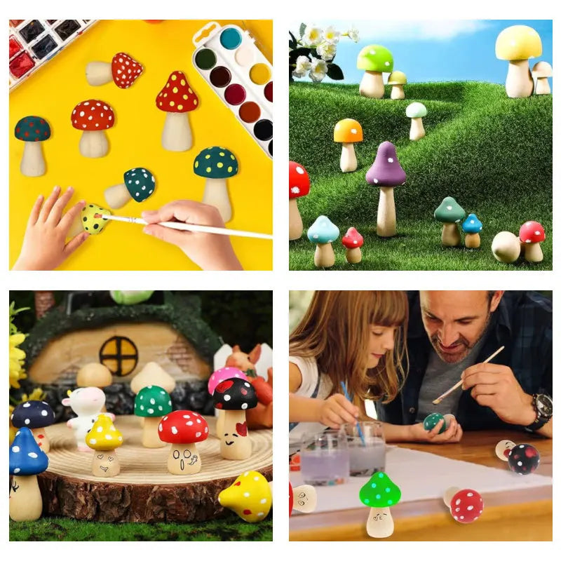 DIY Wooden Mushroom Painting Set Natural Wood Color Creative Handmade Craft for Kids