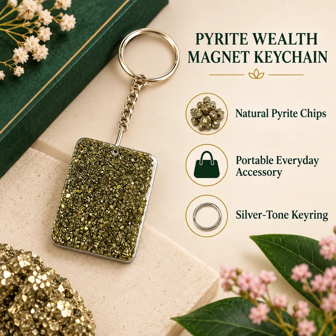 Natural Pyrite Carabiner Keychain with Gold Glitter Stone - image 3