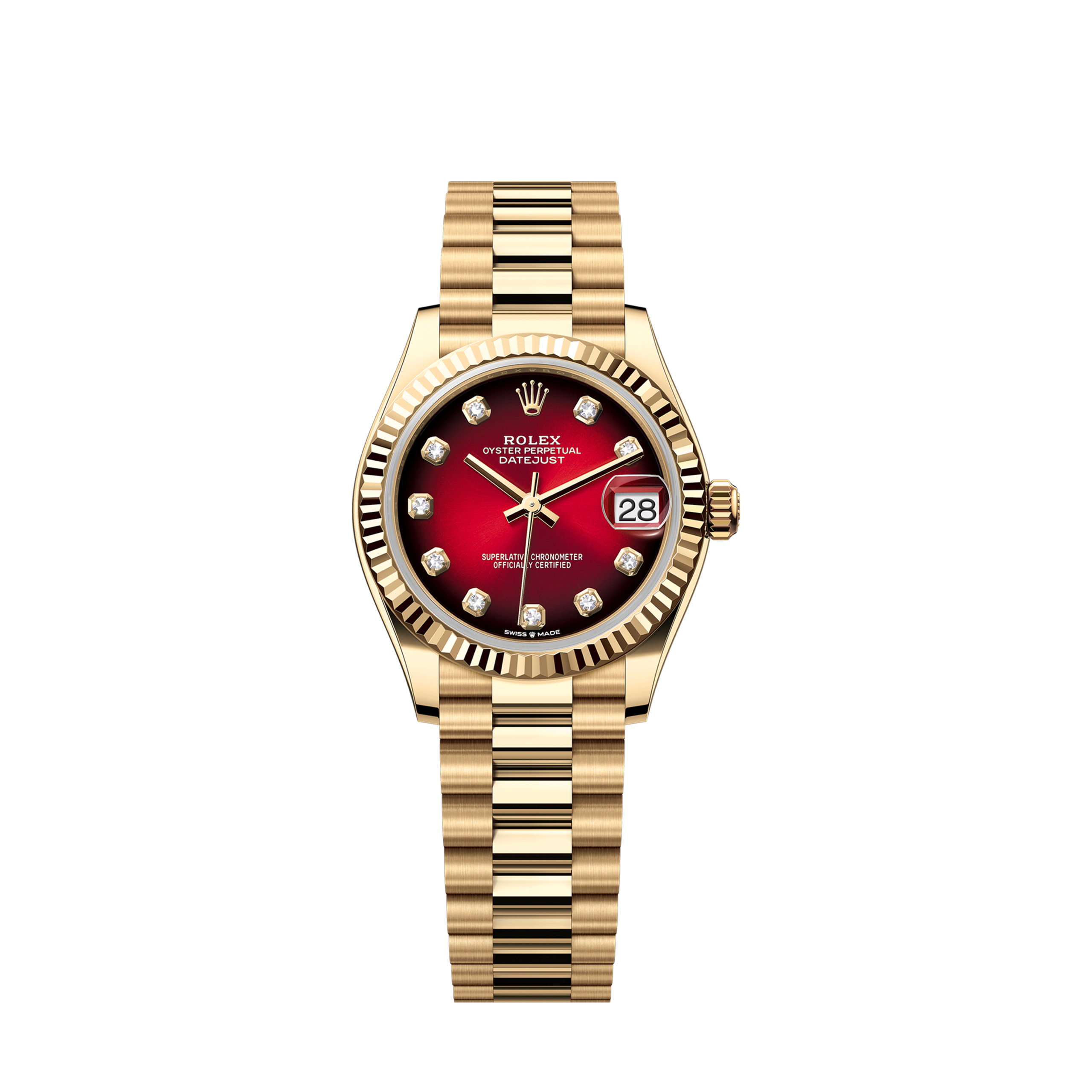 Unworn 2025, Datejust 31, 18k Yellow Gold, Diamonds, Ref# 278278-0049, box and papers
