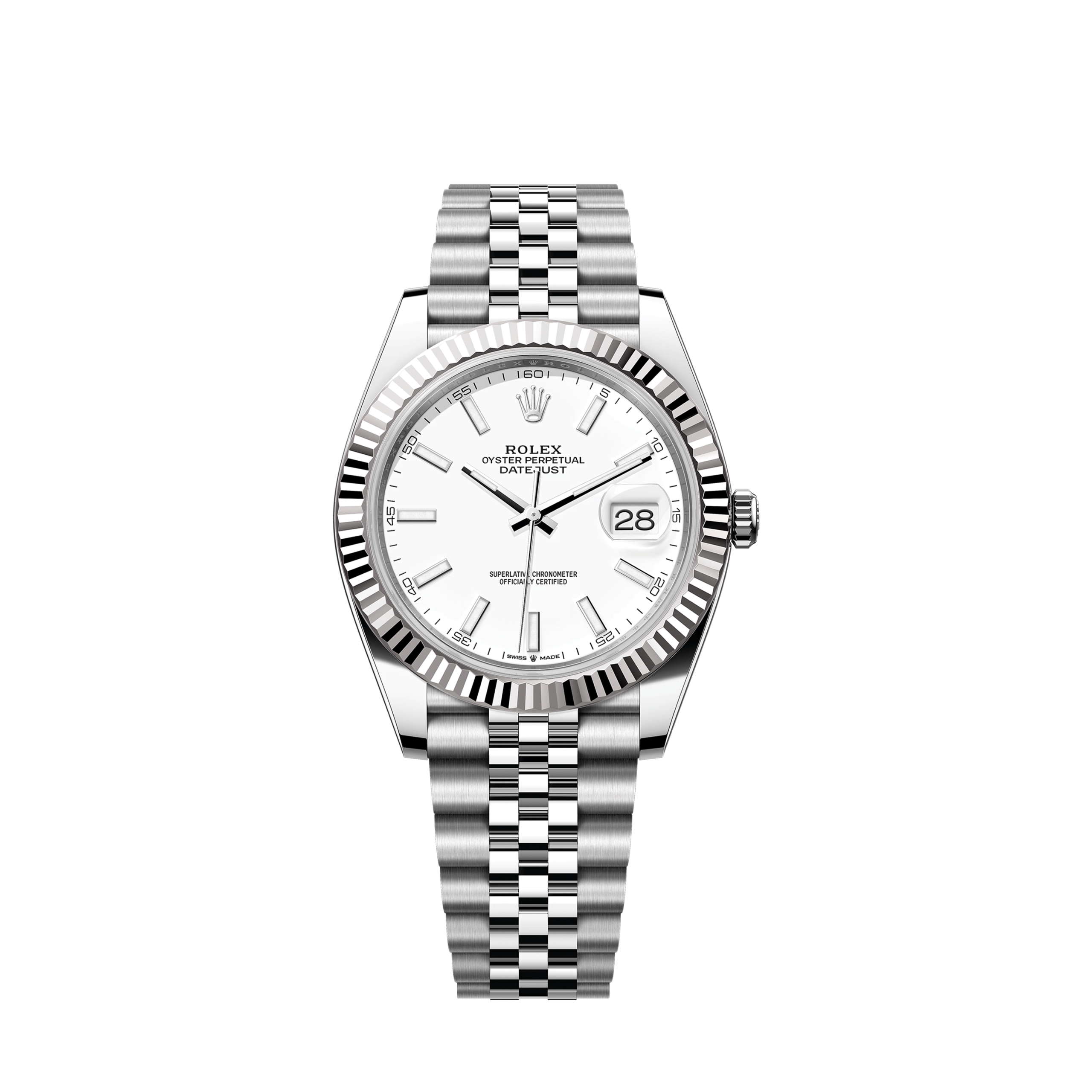 Datejust 41 Oystersteel and 18K White Gold 41 mm White Dial, Ref# 126334-0010