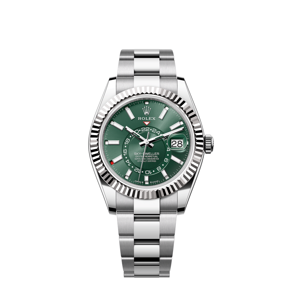Sky-Dweller, 42mm, Oystersteel and 18k White Gold, Green, Oyster, Ref# 336934-0001