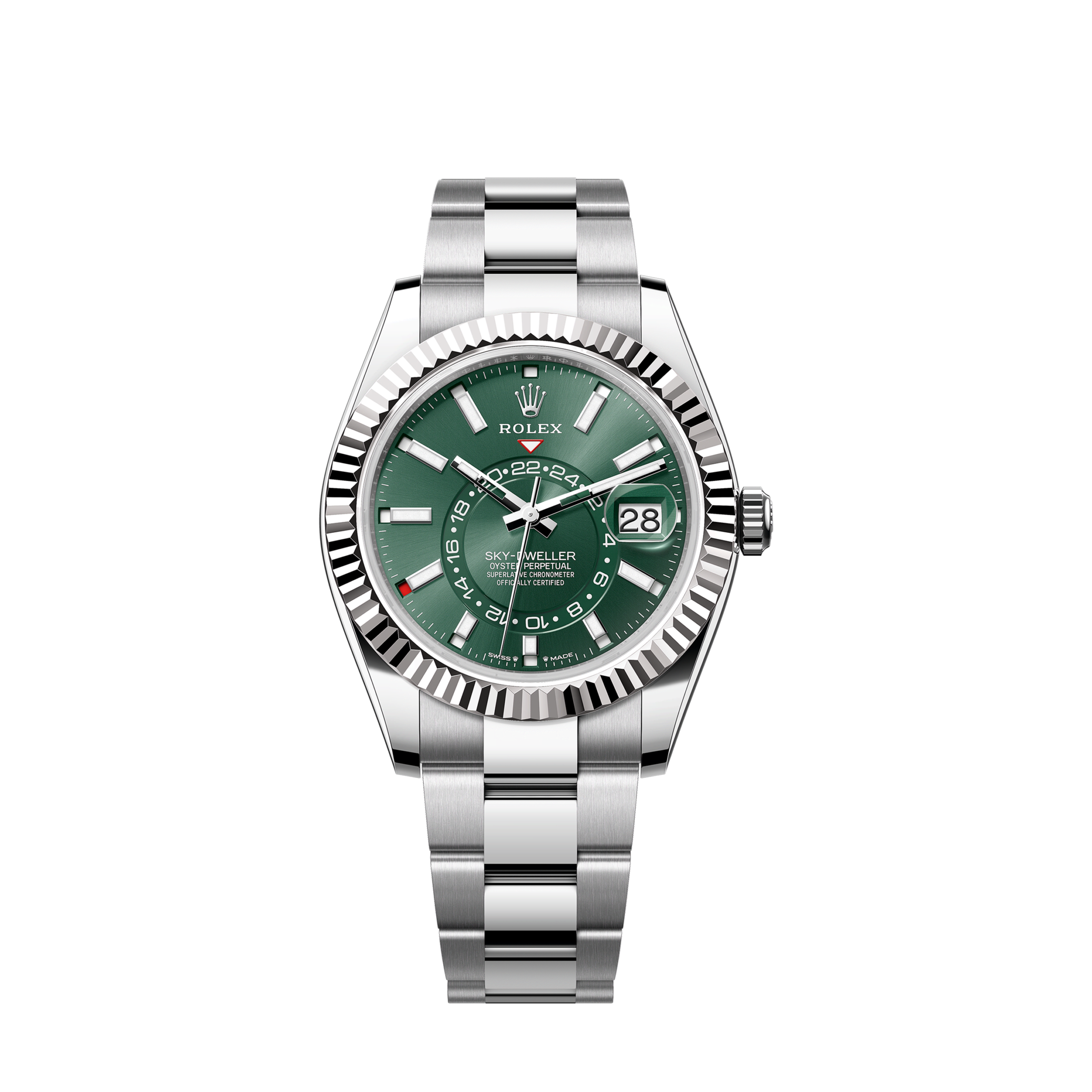 Sky-Dweller, 42mm, Oystersteel and 18k White Gold, Green, Oyster, Ref# 336934-0001