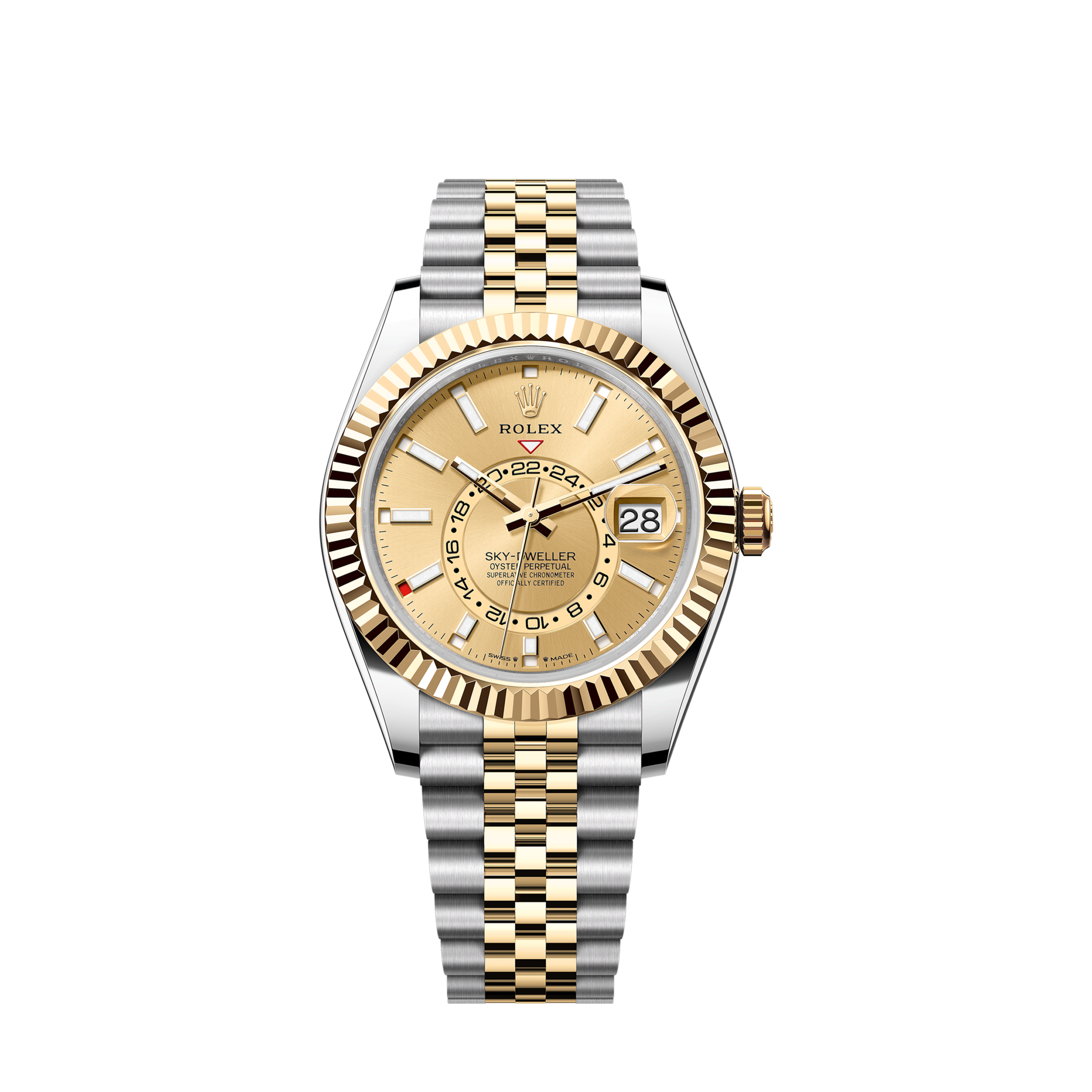 Sky-Dweller, 42mm, Oystersteel and 18k Yellow Gold, Champagne, Jubilee, Ref# 336933-0002