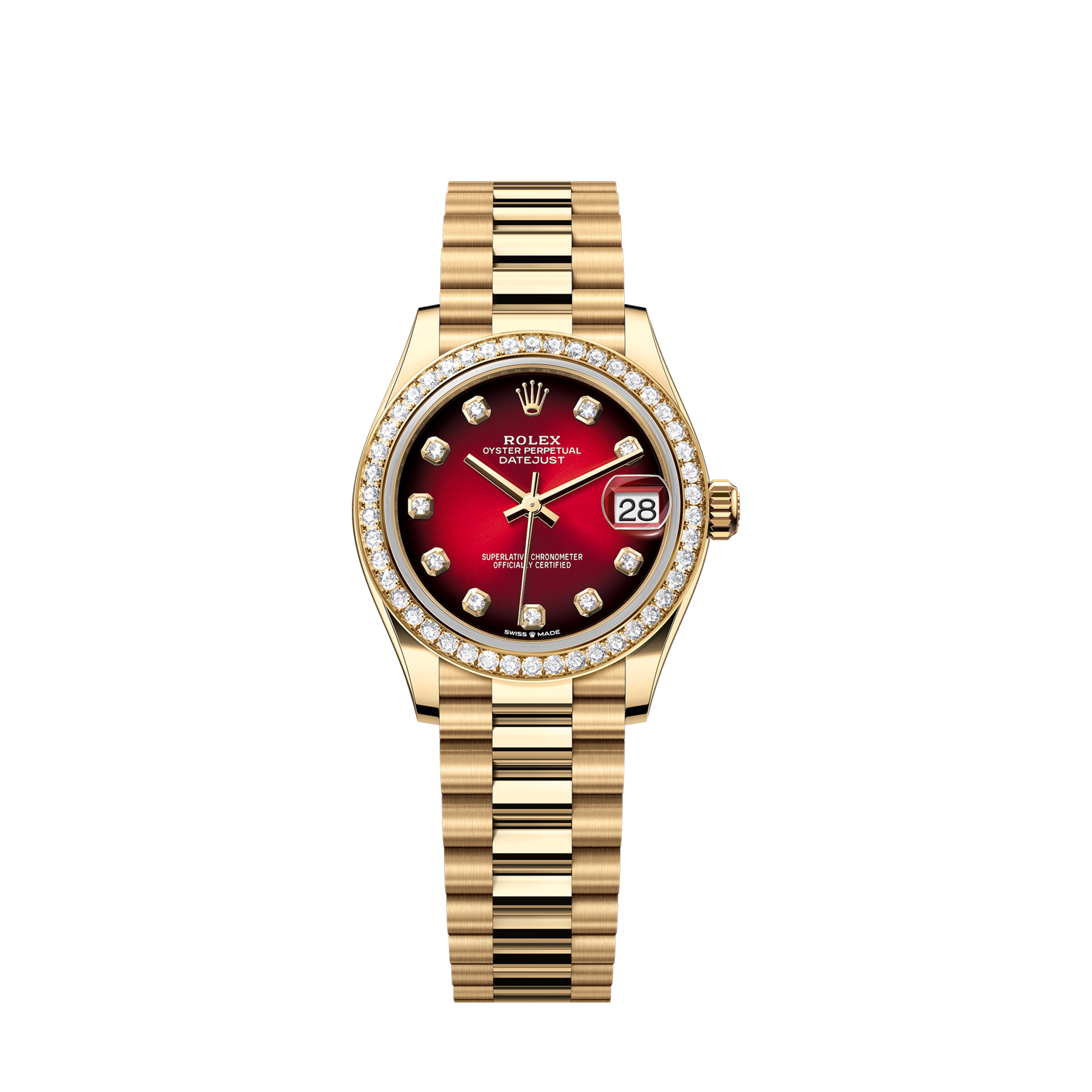 Unworn 2025, Datejust 31, 18k Yellow Gold, Diamond, Ref# 278288rbr-0041, box and papers