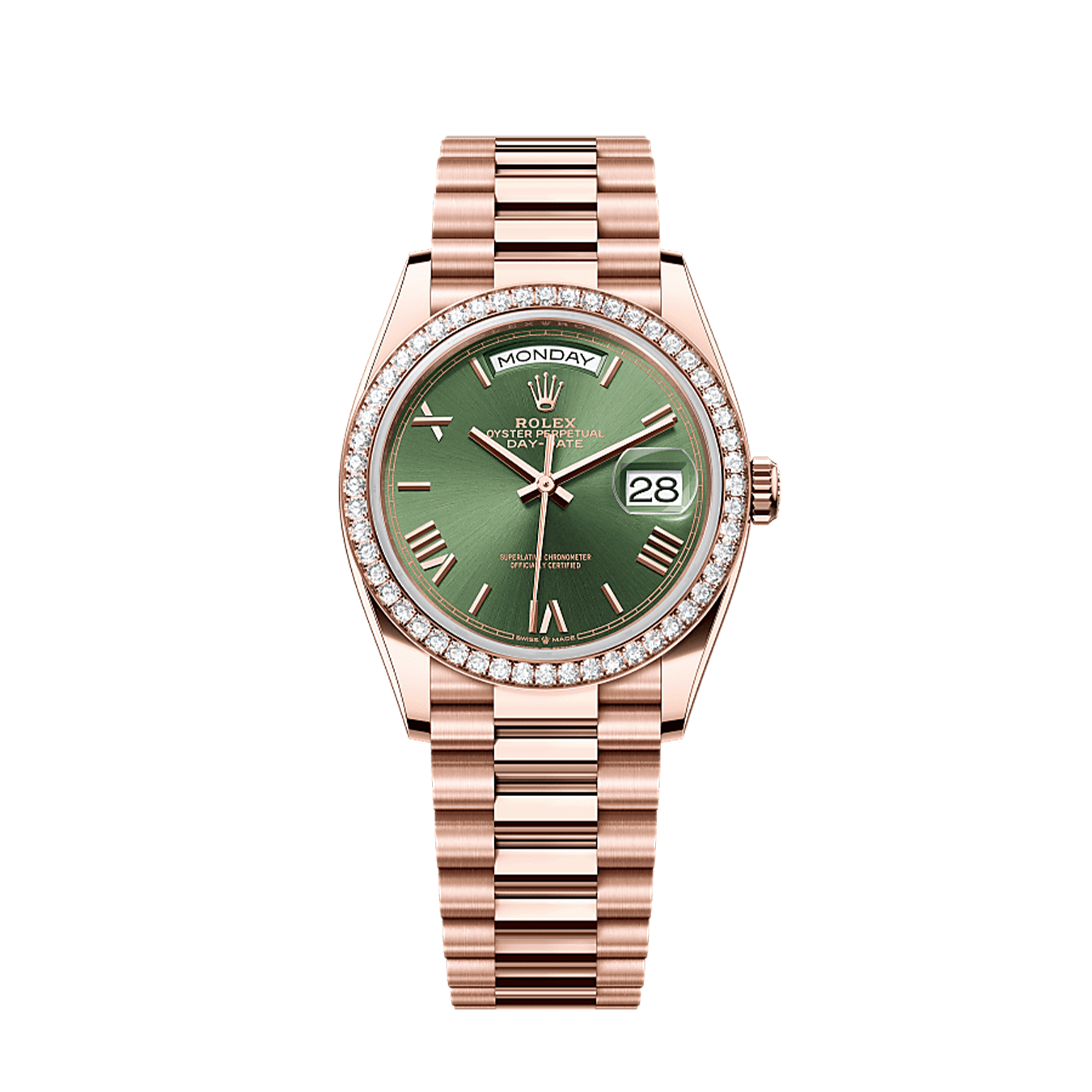 Unworn 2025, Day-Date 36, 18k Everose Gold and Diamond-set, 36mm, Ref# 128345rbr-0085, box and papers