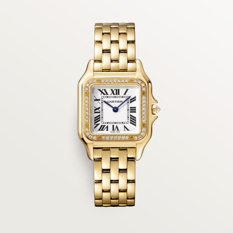 Unworn Panthère de Medium, 18k Yellow Gold, Diamonds, 27mm x 36mm, Ref# WJPN0016, box and papers