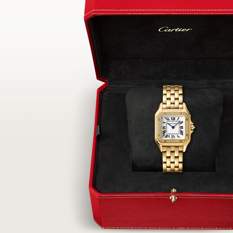 Unworn Panthère de Medium, 18k Yellow Gold, Diamonds, 27mm x 36mm, Ref# WJPN0016, box and papers