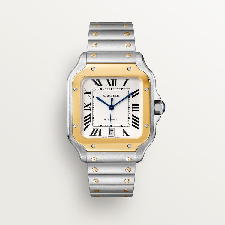 Unworn Santos de, Stainless Steel and 18k Yellow Gold, 39.8mm, Ref# W2SA0009, box and papers