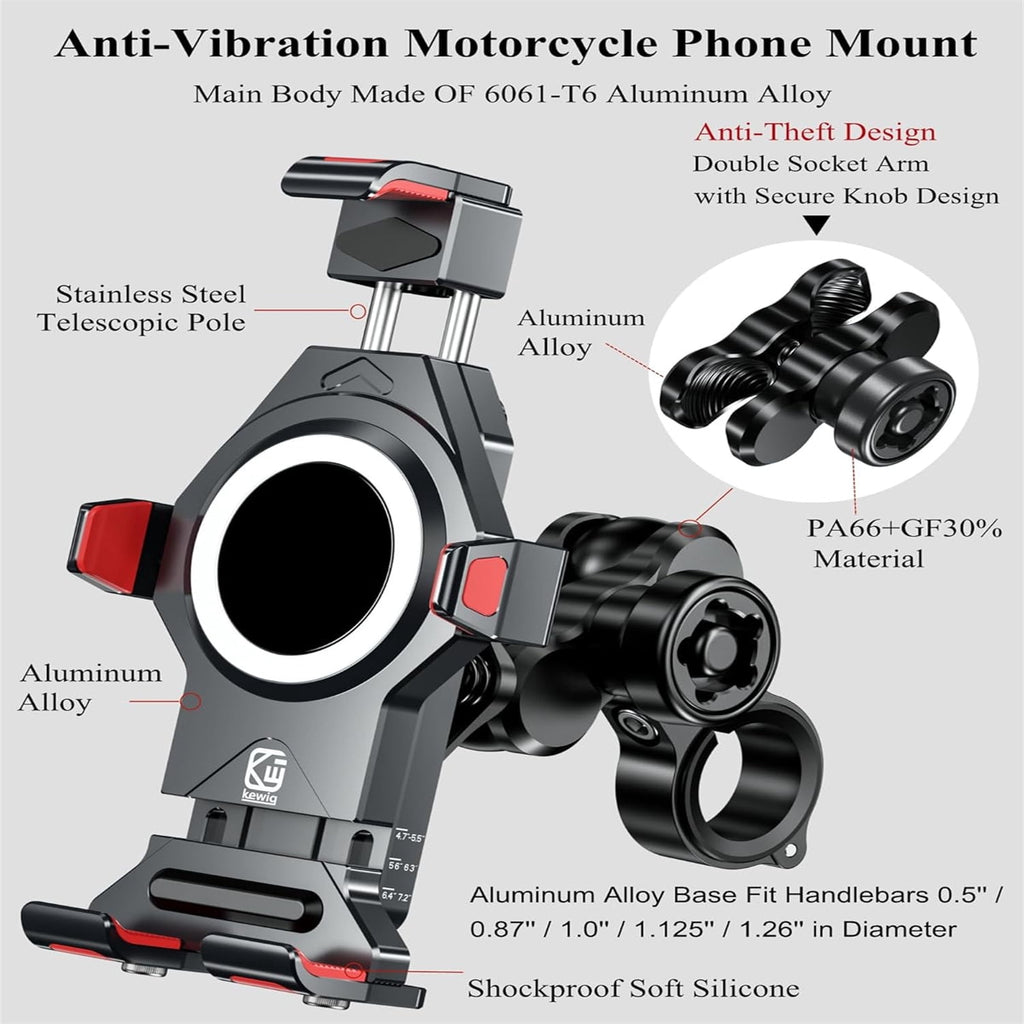 6061-T6 Anti-Theft Motorcycle Phone Mount with Vibration Dampener - image 4