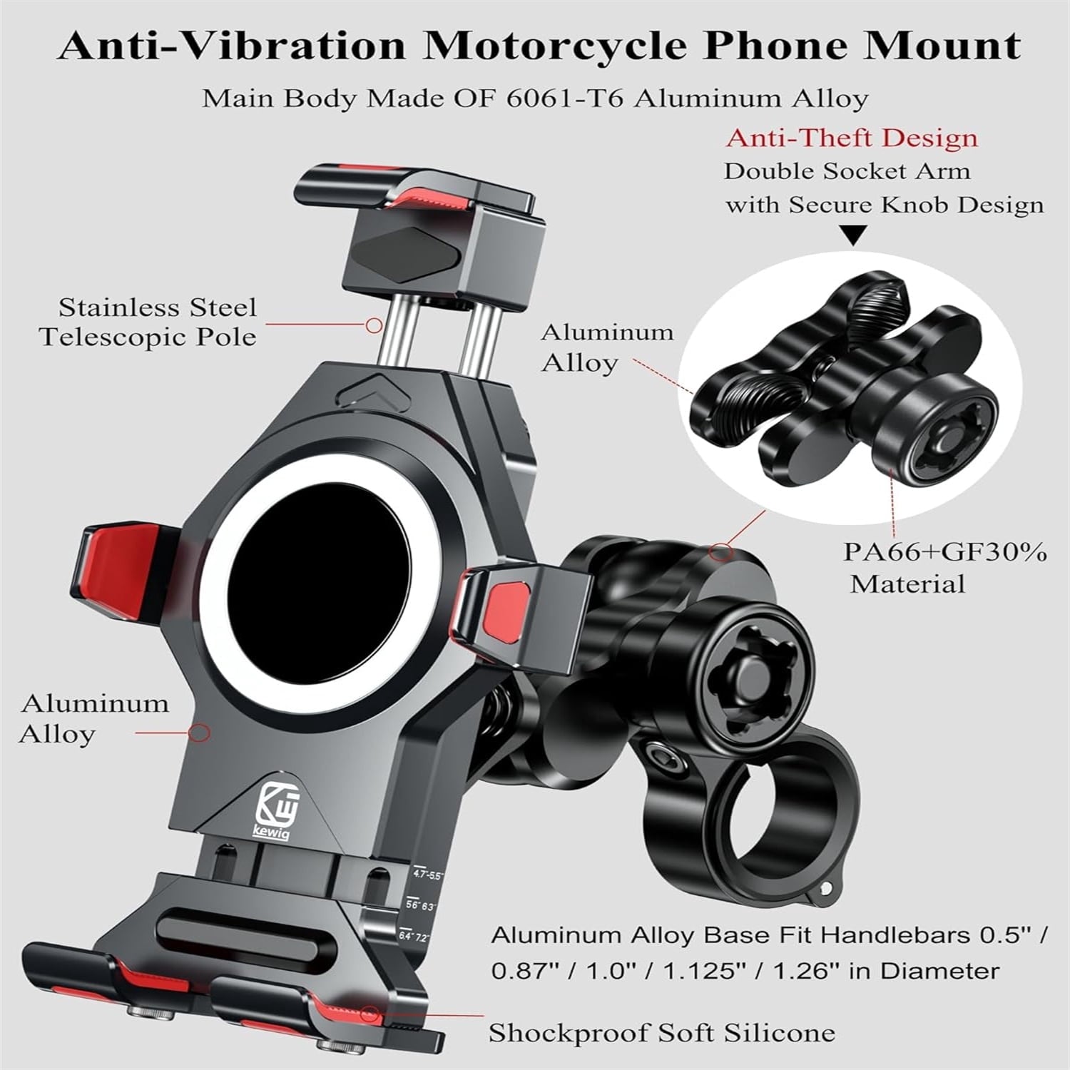 6061-T6 Anti-Theft Motorcycle Phone Mount with Vibration Dampener - image 4