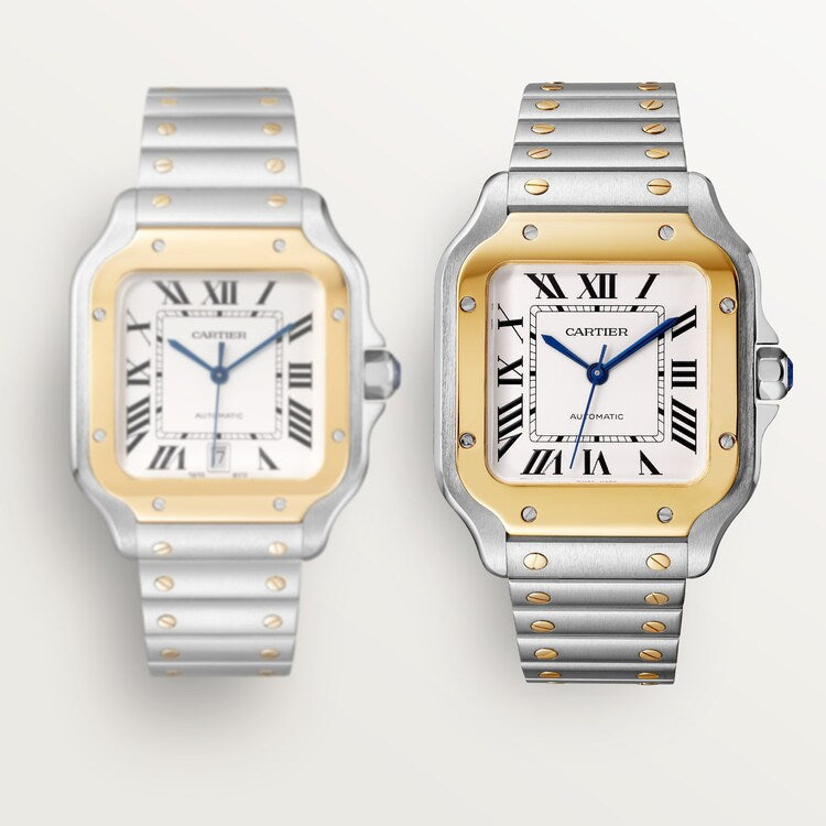 Unworn Santos de, Stainless Steel and 18k Yellow Gold, 39.8mm, Ref# W2SA0009, box and papers