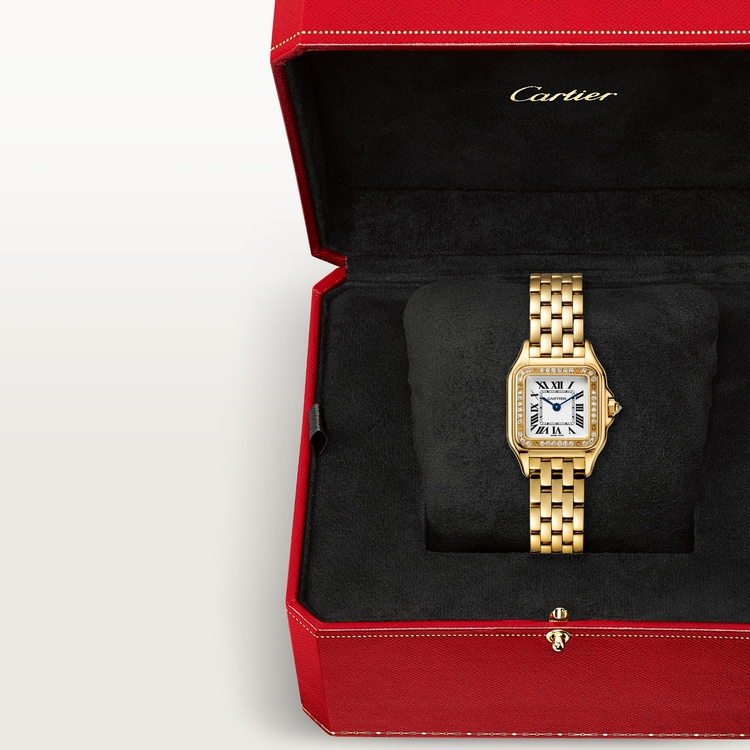 Unworn Panthère de Small, 18k Yellow Gold, Diamonds, 22mm x 30mm, Ref# WJPN0067, box and papers