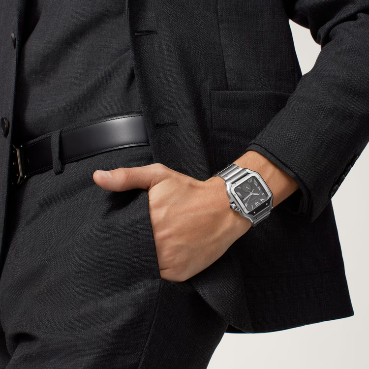 Unworn Santos de Dual Time, Stainless Steel, 40.2mm, Ref# WSSA0076, box and papers