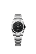 Unworn 2025, Oyster Perpetual, Oystersteel, 34mm, Black dial, Domed Oyster, Ref# 124200-0010, box and papers